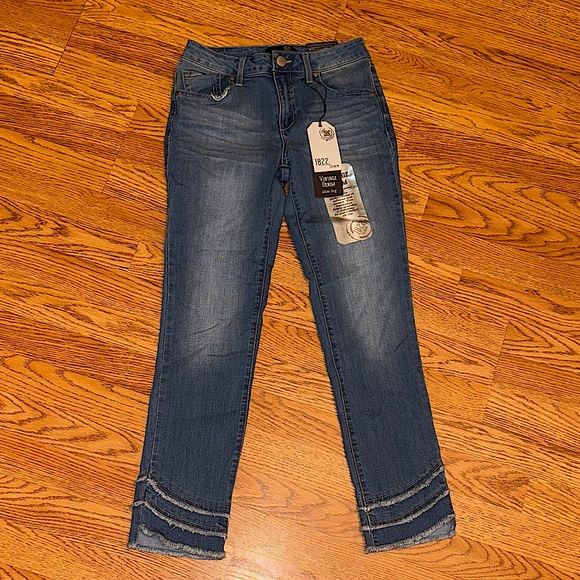 1822 Denim Denim - Women’s 1822 Denim Layered Slim Leg Ankle Blue Denim Jeans (6)